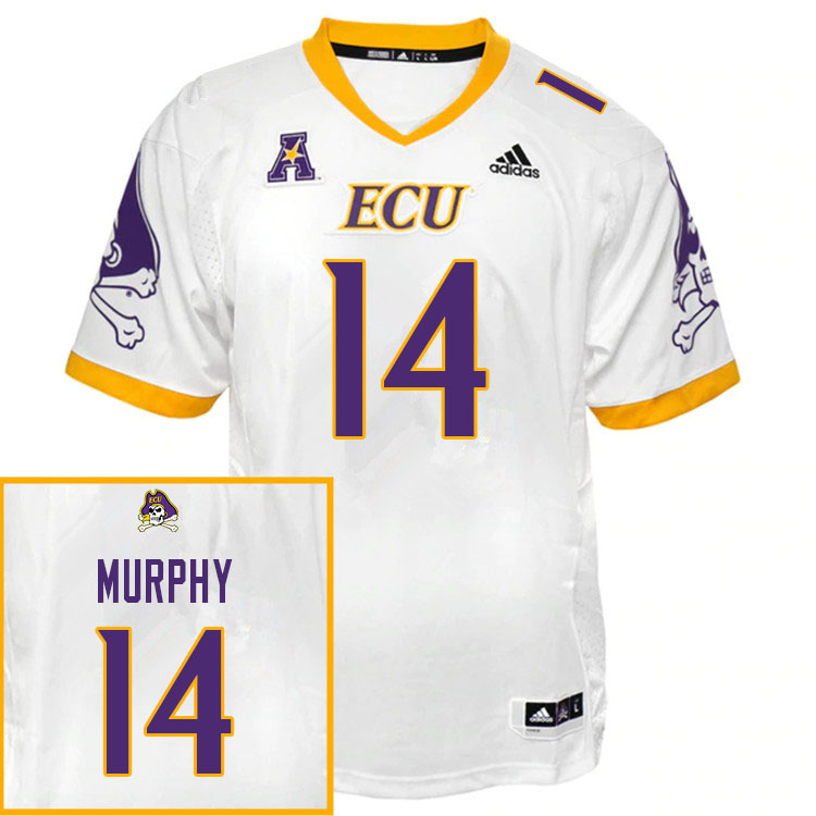 Men #14 Josh Murphy ECU Pirates College Football Jerseys Sale-White - Click Image to Close